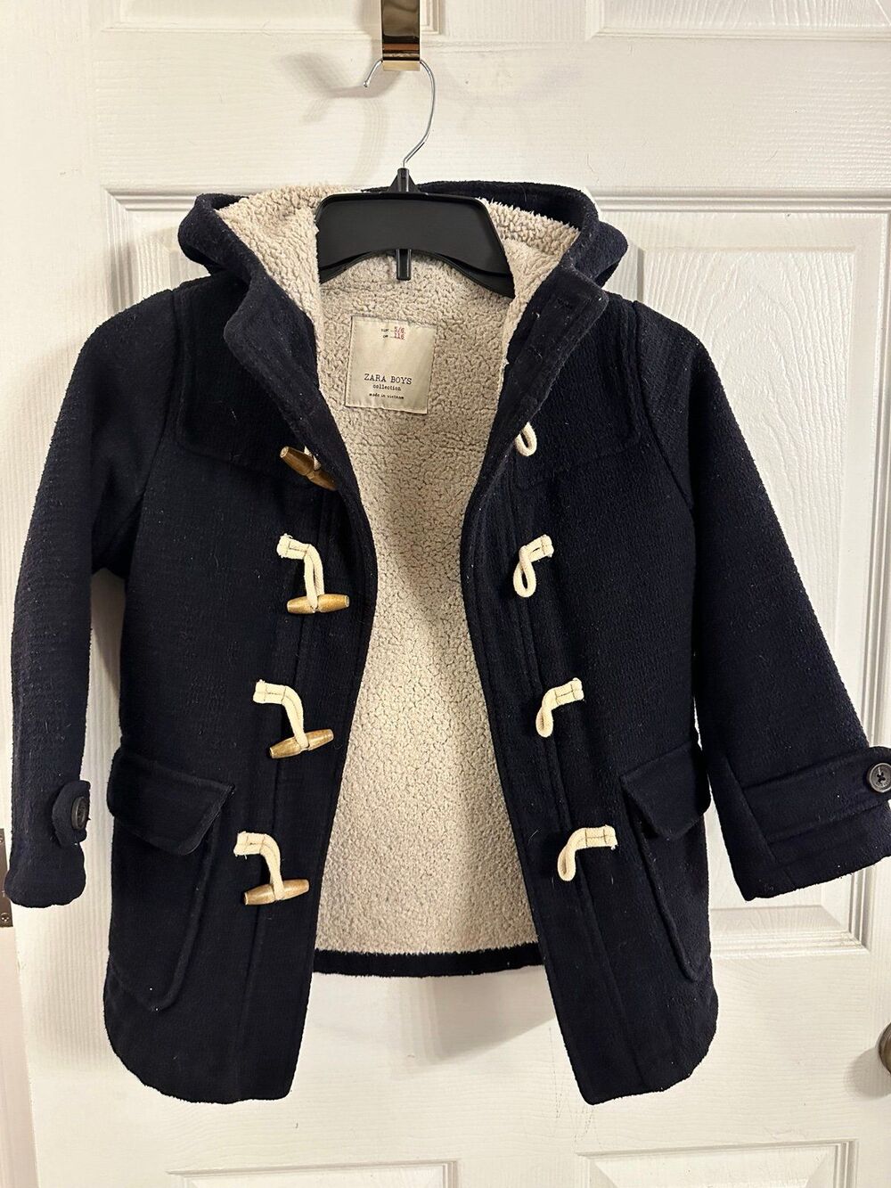 Zara Boys Navy Blue Hooded Dress Coat/Jacket Size 5-6